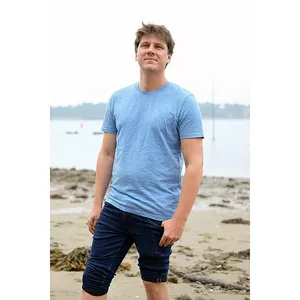 Image produit T-shirt Homme col rond en coton BIO - Bleu ciel chiné - Sans broderie sur Shopetic