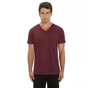 Image produit T-shirt Homme col V en coton BIO - Bordeaux - Sans broderie sur Shopetic