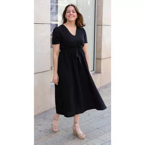 Image produit La robe longue en triple gaze de coton bio - Noir sur Shopetic