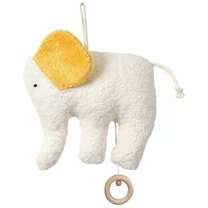 Image produit Doudou Boite à Musique éléphant blanc et jaune Coton Bio 16 cm - Doudou Bio Naturel sur Shopetic