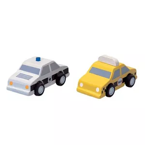 Image produit Jouet en bois Petites voitures Police & Yellow Cab PlanCity sur Shopetic