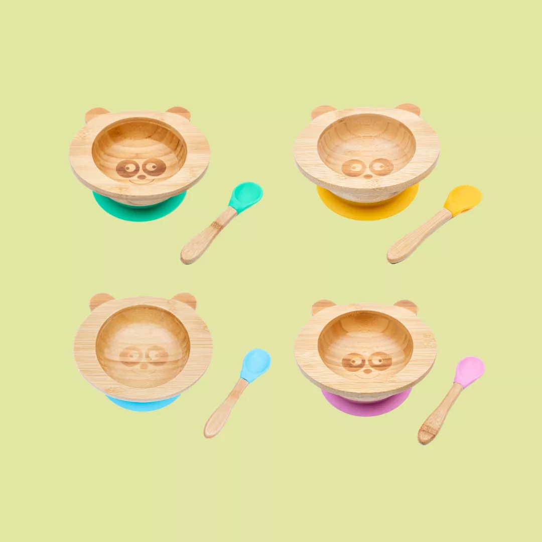 Set de repas pour bébé coloris rose en bambou et silicone Cap