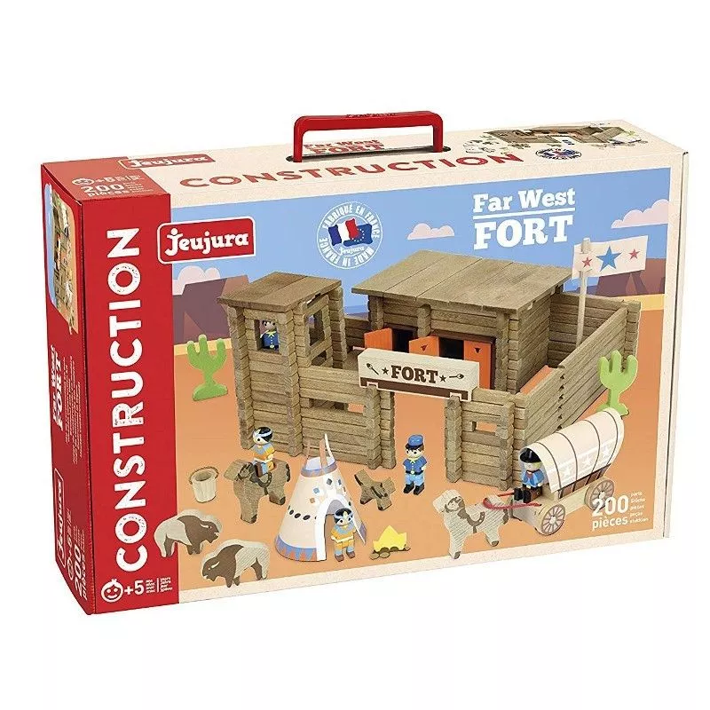 Jeu de Construction en bois Far West Le Fort 200 pièces - Jouet en bois -  JeuJura