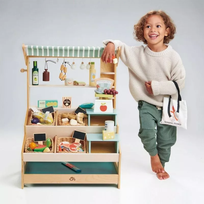 Jouet Dinette Marchande en bois Panier osier Charcuterie - Jouets bébé 3  ans - Tender Leaf Toys